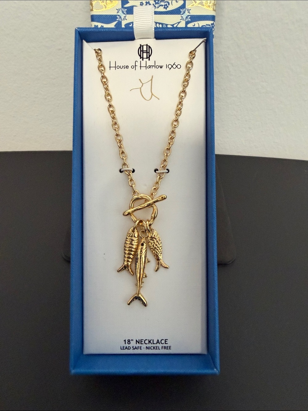 House of Harlow 1960 | Toggle Tri Fish Gold Tone Pendant Necklace